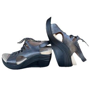 Bionica Sirus Leather Lace Up Sandals Women's 9 M Suede 3" Wedge Peep Toe